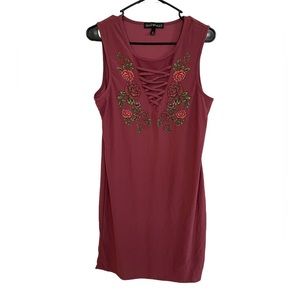 Derek Heart Lace Up Rose Body Con Dress Size Large EUC